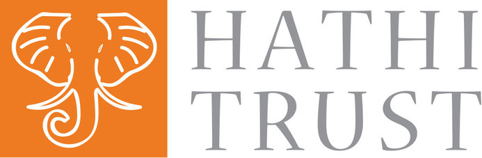 Orange square with white elephant head outline to the left and HathiTrust text to the right.