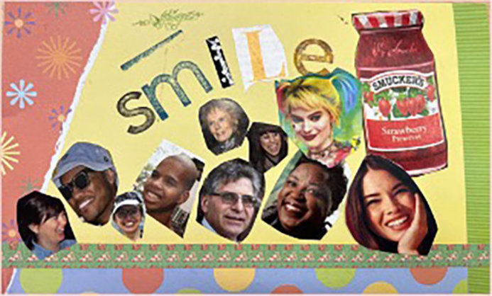 Art from Mail Art: The Eternal Network featuring faces smiling and light yellow background.