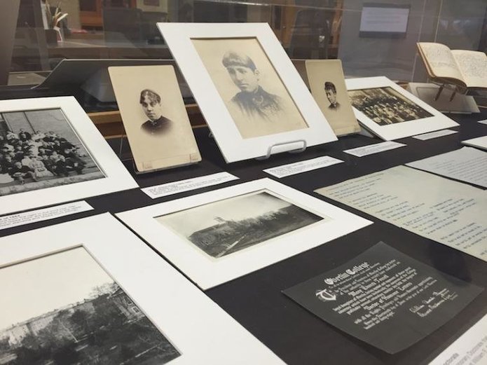 Pieces on display, including pictures of Mary Church Terrell, textual pieces, and info cards.