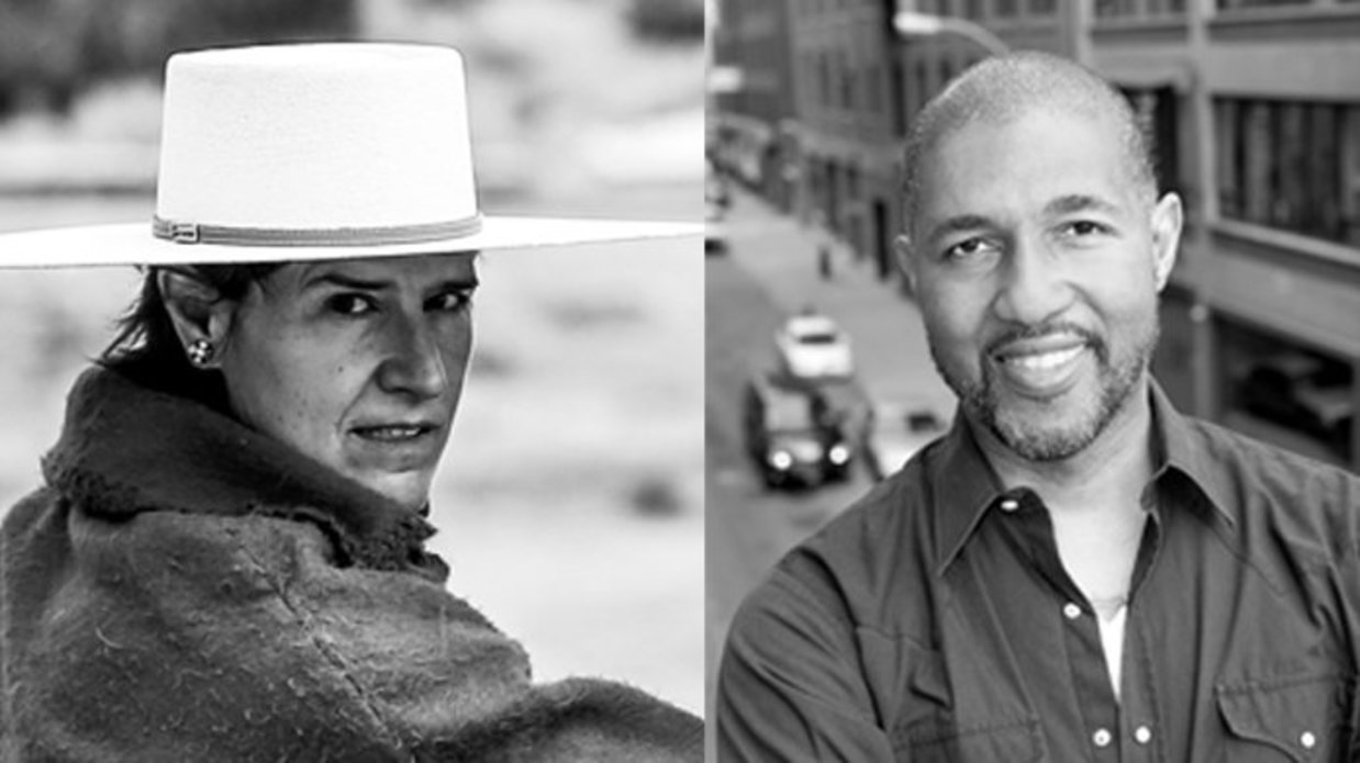 Robin McLean on the left and Dion Graham on the right, black and white photos.