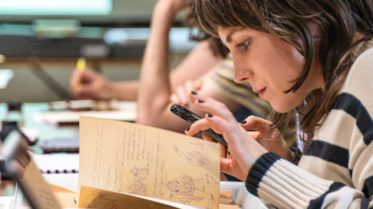 Student working with primary source material