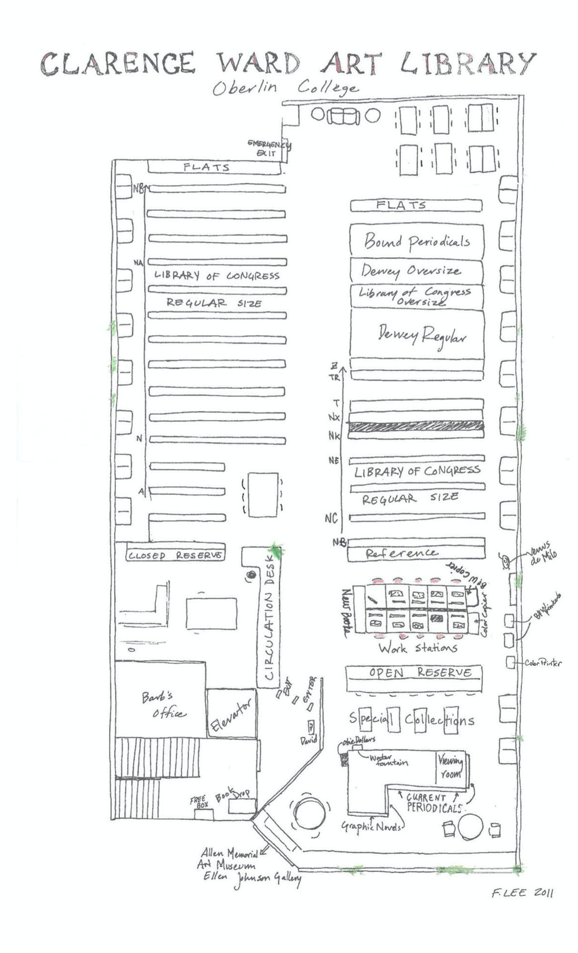 Art library floorplan map by F. Lee, edited May 2020.
