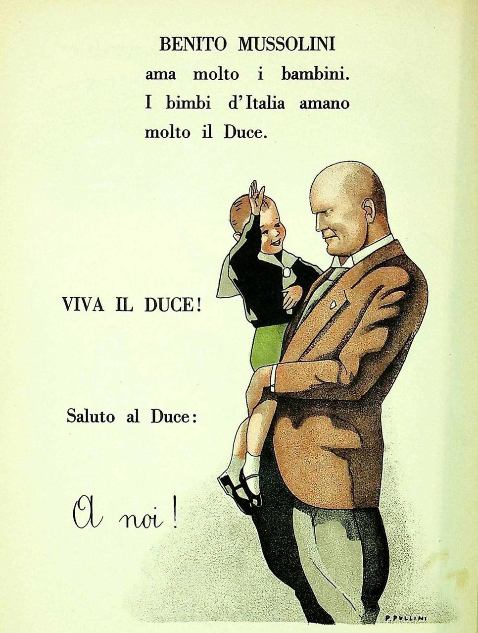 Illustratin of Mussolini holding a child