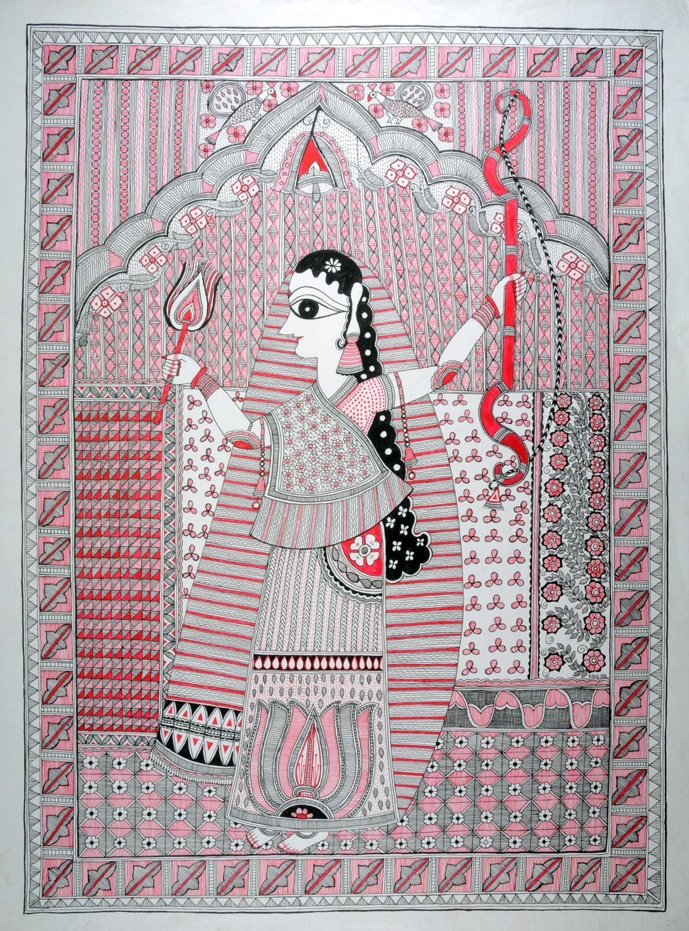 Drawing of Super Sita in red and black ink