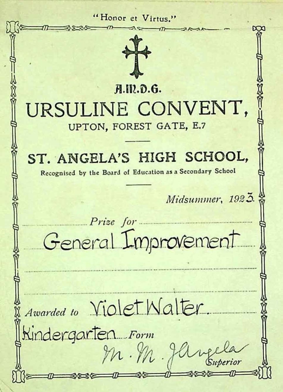 Small prize certific inside of a book