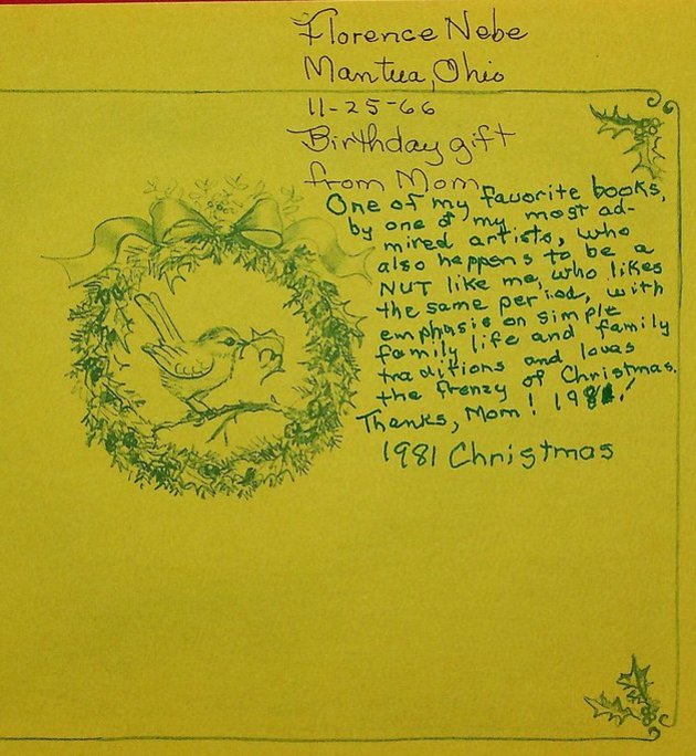Gift inscription (1981) referencing a Tasha Tudor book.